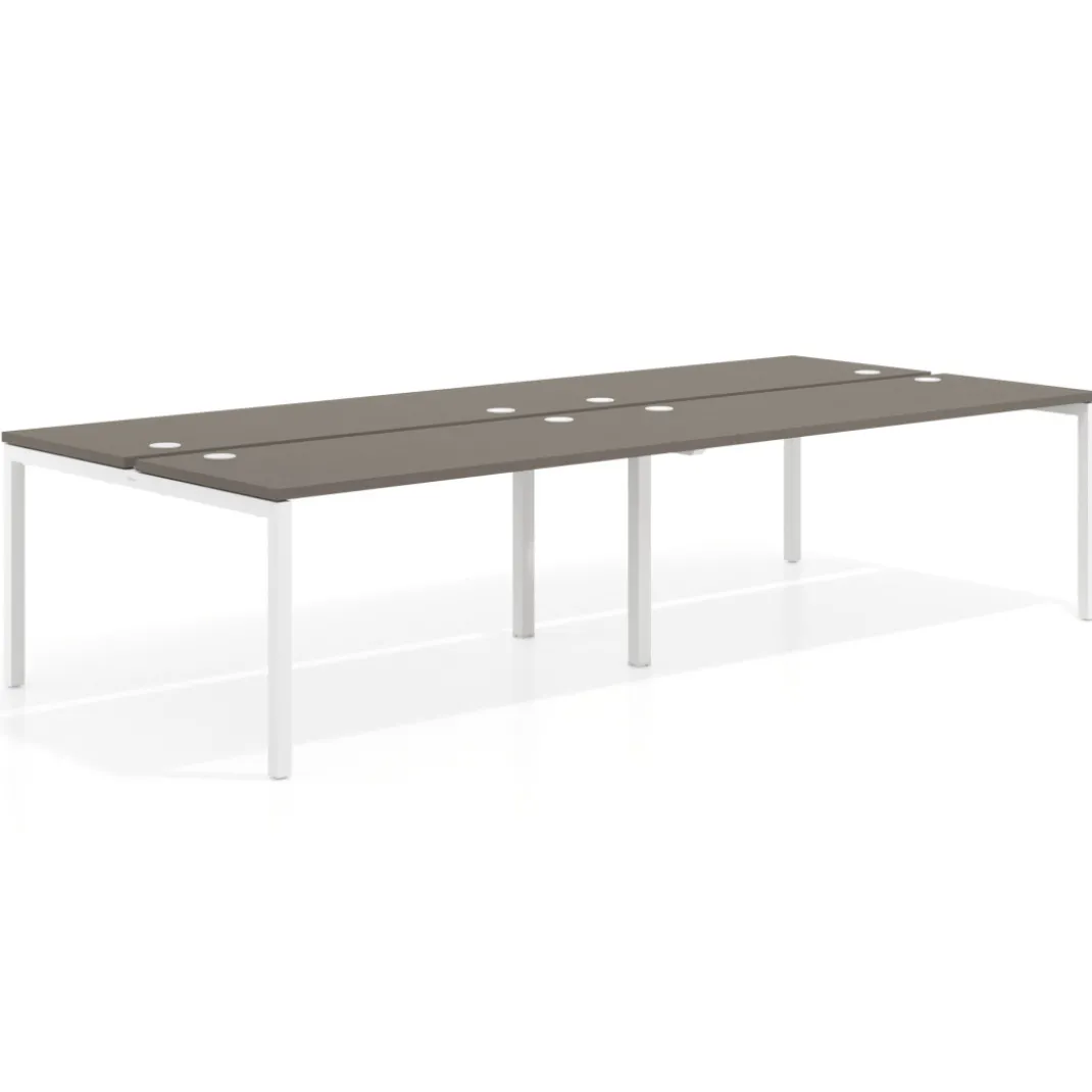 Mesa oficina multipuesto bench doble Kube, fondo 142cm, estructura blanco