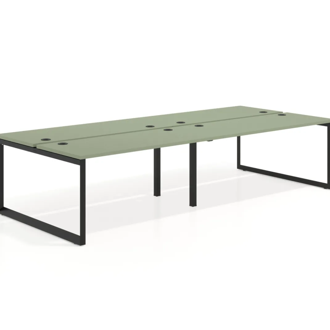 Mesa oficina multipuesto bench Delta doble, fondo 142cm, estructura negra