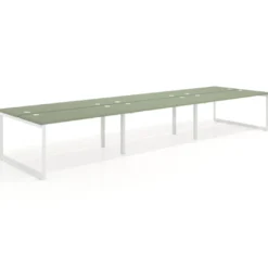 Mesa oficina multipuesto bench Delta triple, fondo 142cm, estructura blanca