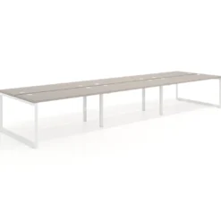 Mesa oficina multipuesto bench Delta triple, fondo 142cm, estructura blanca