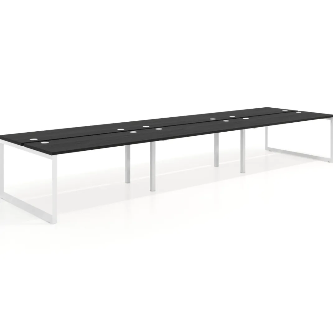 Mesa oficina multipuesto bench Delta triple, fondo 142cm, estructura blanca