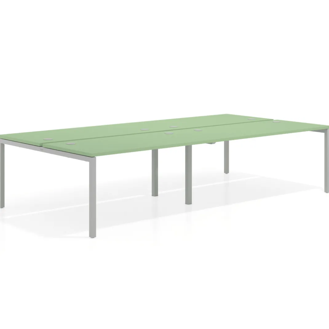 Mesa oficina multipuesto bench Kube doble, fondo 166 cm, estructura aluminio