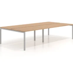 Mesa oficina multipuesto bench Kube doble, fondo 166 cm, estructura aluminio