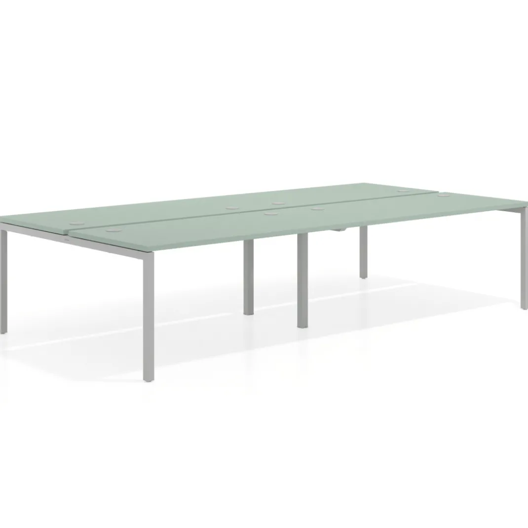 Mesa oficina multipuesto bench Kube doble, fondo 166 cm, estructura aluminio