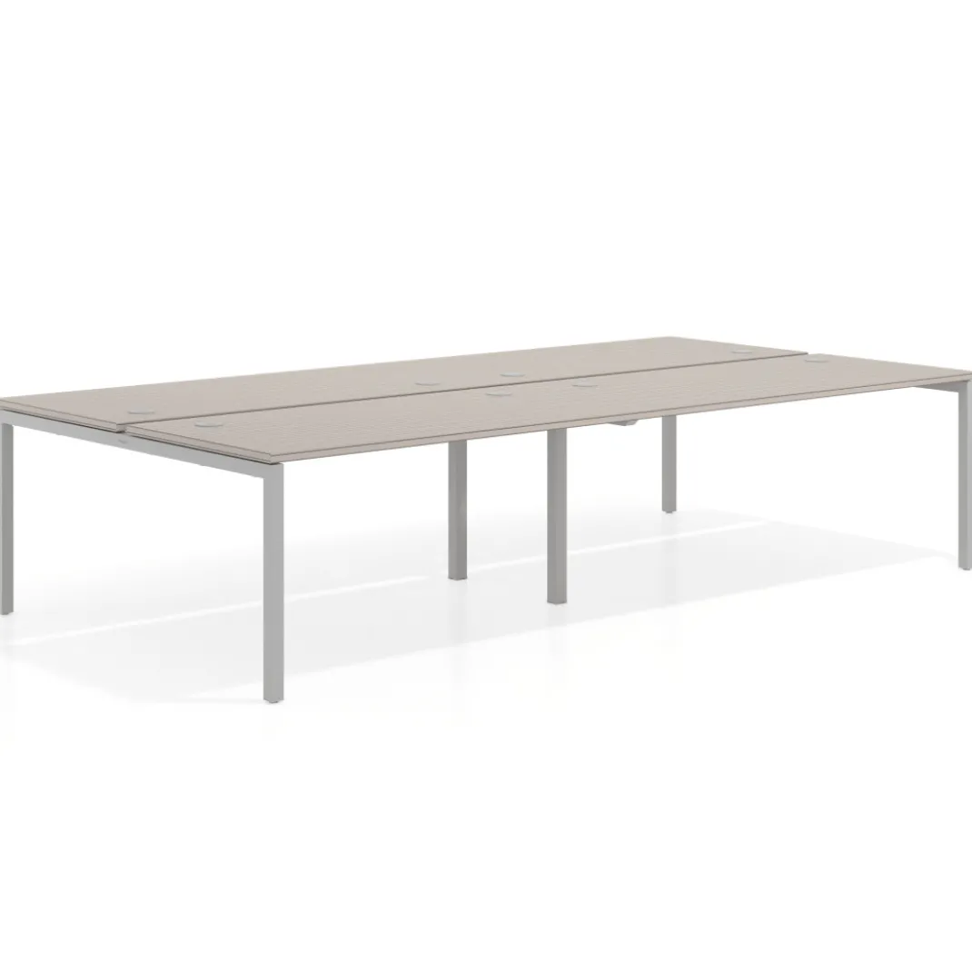 Mesa oficina multipuesto bench Kube doble, fondo 166 cm, estructura aluminio