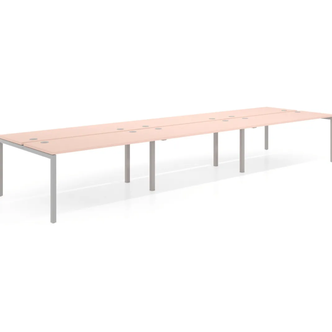 Mesa oficina multipuesto bench triple Kube, fondo 142cm, estructura aluminio