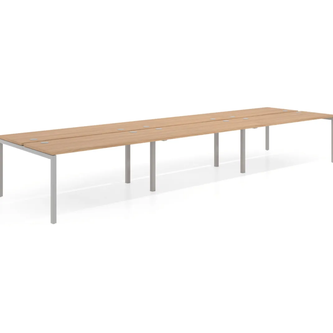 Mesa oficina multipuesto bench triple Kube, fondo 142cm, estructura aluminio