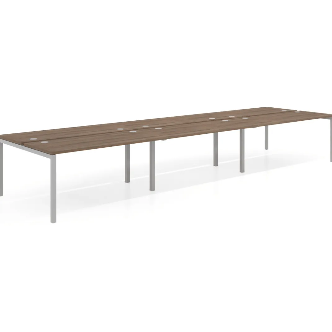 Mesa oficina multipuesto bench triple Kube, fondo 142cm, estructura aluminio