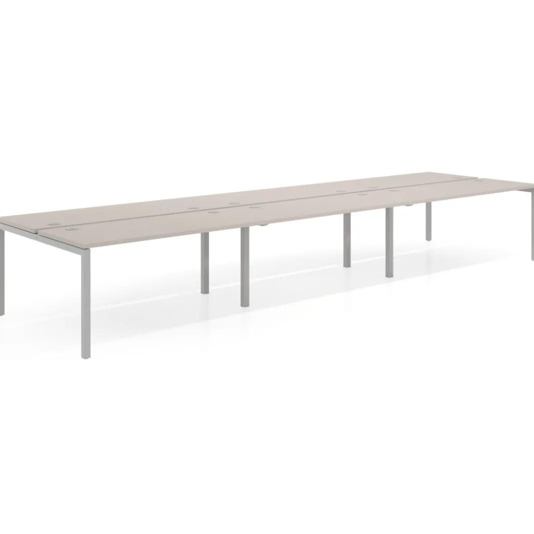 Mesa oficina multipuesto bench triple Kube, fondo 142cm, estructura aluminio