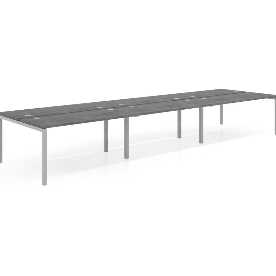 Mesa oficina multipuesto bench triple Kube, fondo 142cm, estructura aluminio