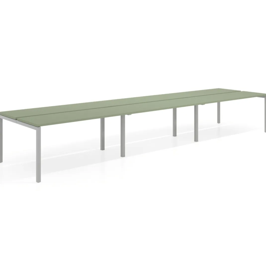 Mesa oficina multipuesto bench triple Kube, fondo 126 cm, estructura aluminio