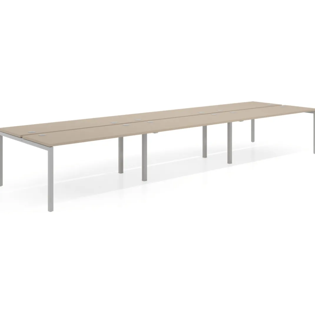 Mesa oficina multipuesto bench triple Kube, fondo 142cm, estructura aluminio