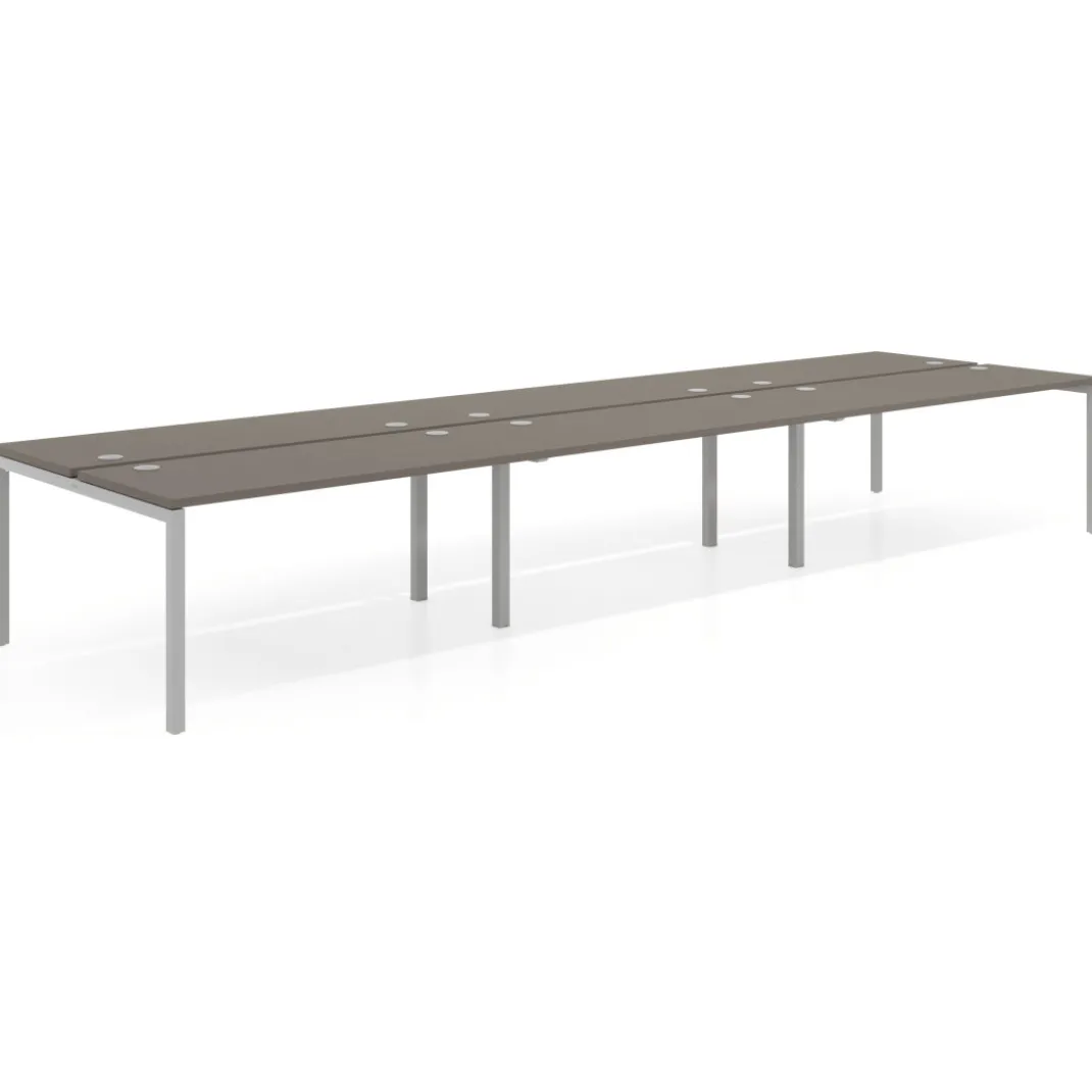 Mesa oficina multipuesto bench triple Kube, fondo 142cm, estructura aluminio