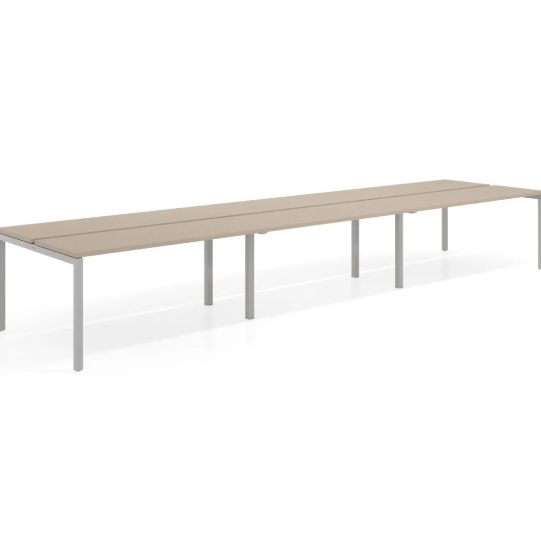 Mesa oficina multipuesto bench triple Kube, fondo 126 cm, estructura aluminio