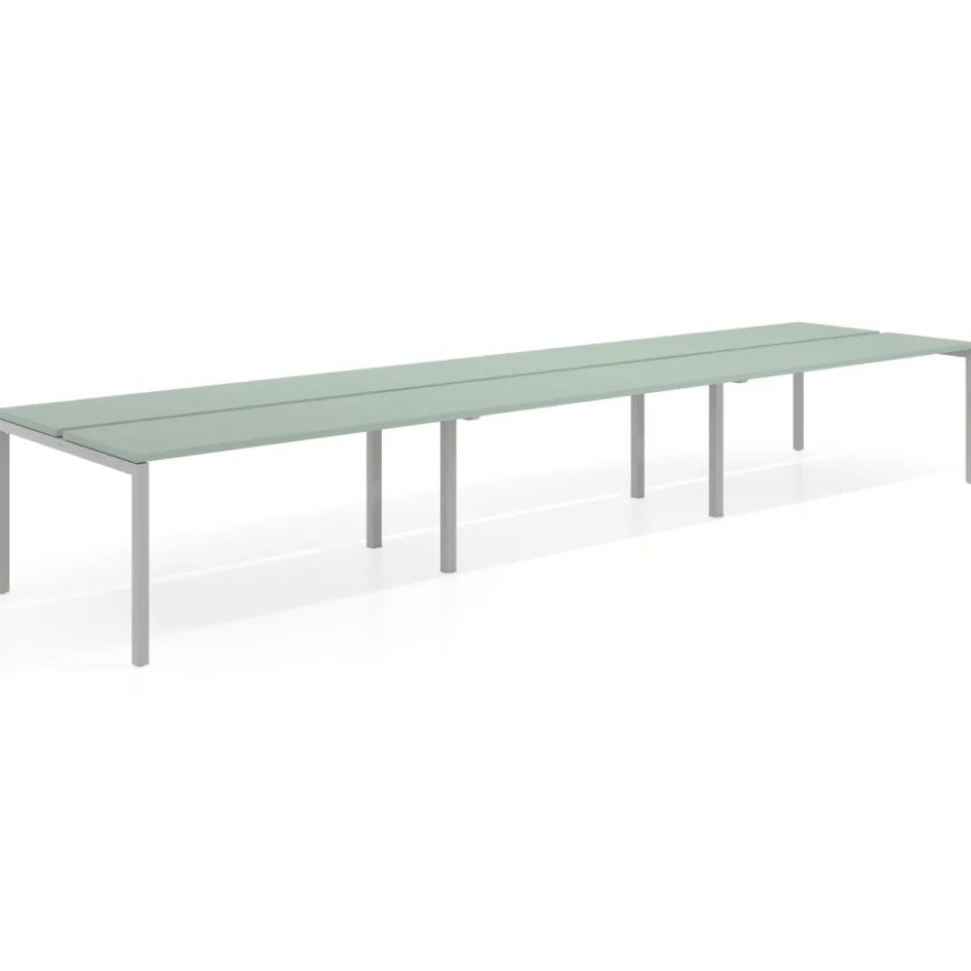 Mesa oficina multipuesto bench triple Kube, fondo 126 cm, estructura aluminio