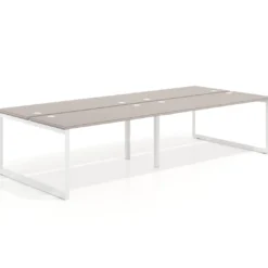 Mesa oficina multipuesto bench Delta doble, fondo 142cm, estructura blanca