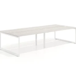 Mesa oficina multipuesto bench Delta doble, fondo 142cm, estructura blanca