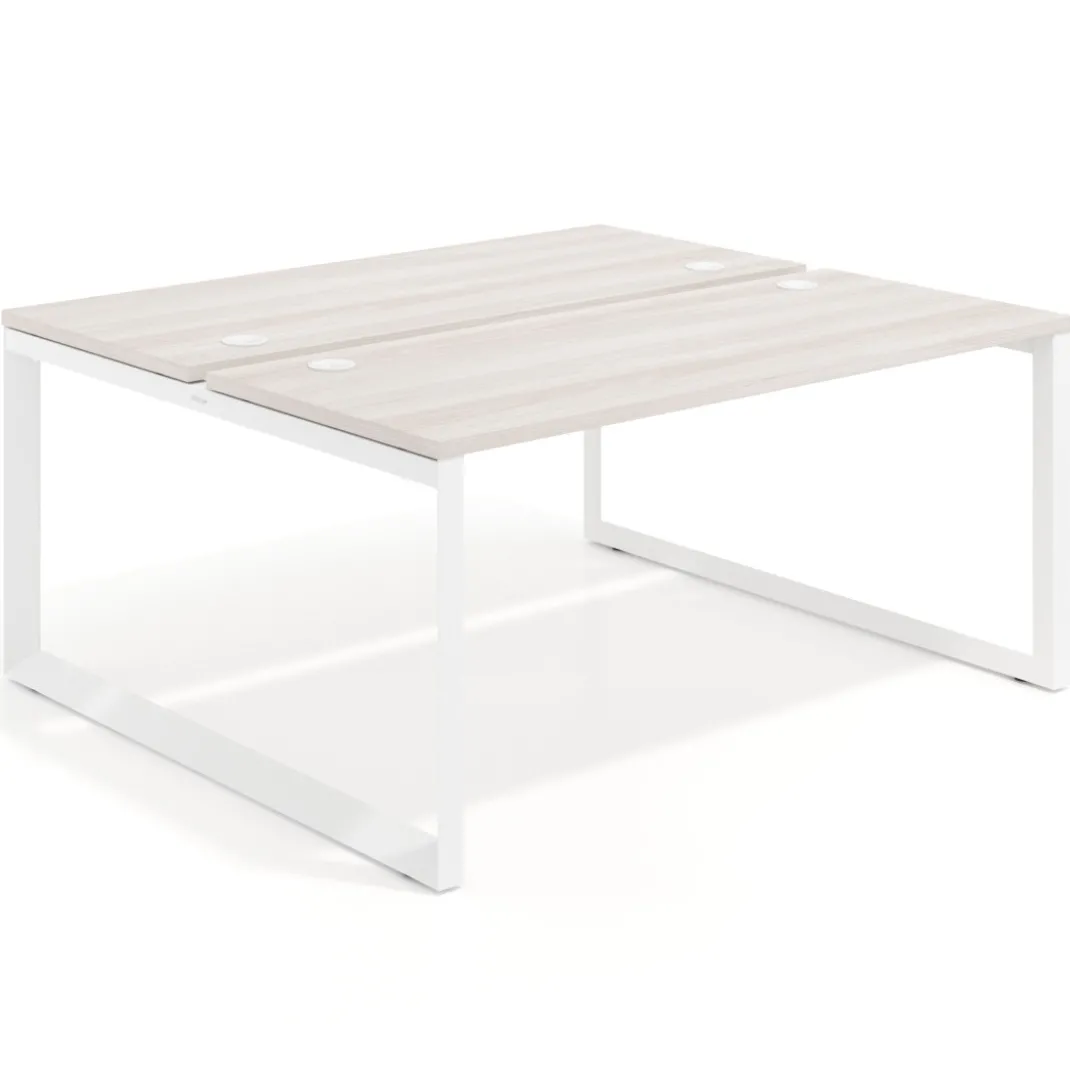 Mesa oficina multipuesto bench Delta fondo 142cm estructura blanca