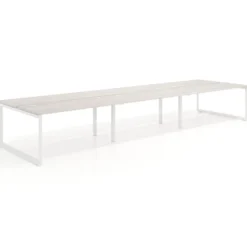 Mesa oficina multipuesto bench Delta triple, fondo 142cm, estructura blanca