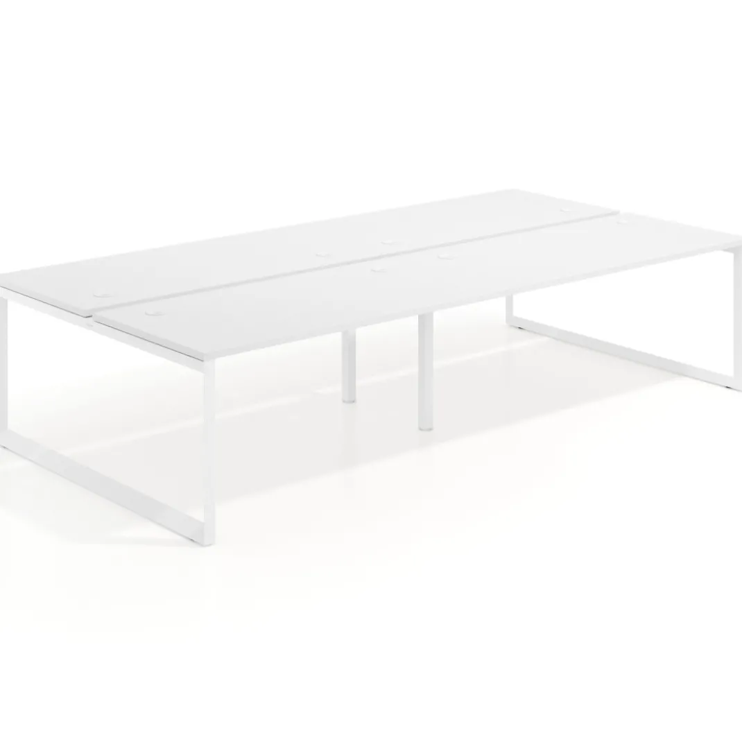 Mesa oficina multipuesto bench Delta doble, fondo 166cm estructura blanca