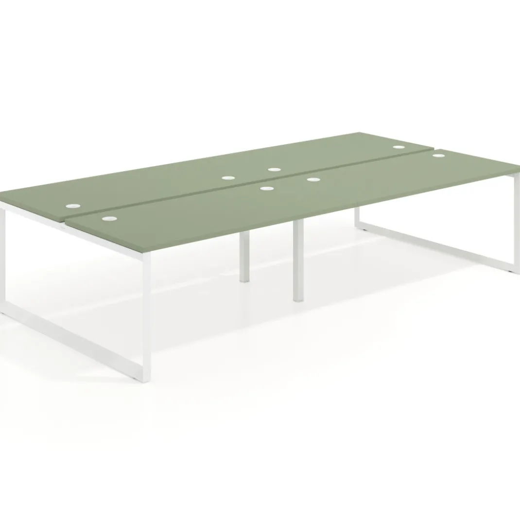 Mesa oficina multipuesto bench Delta doble, fondo 166cm estructura blanca
