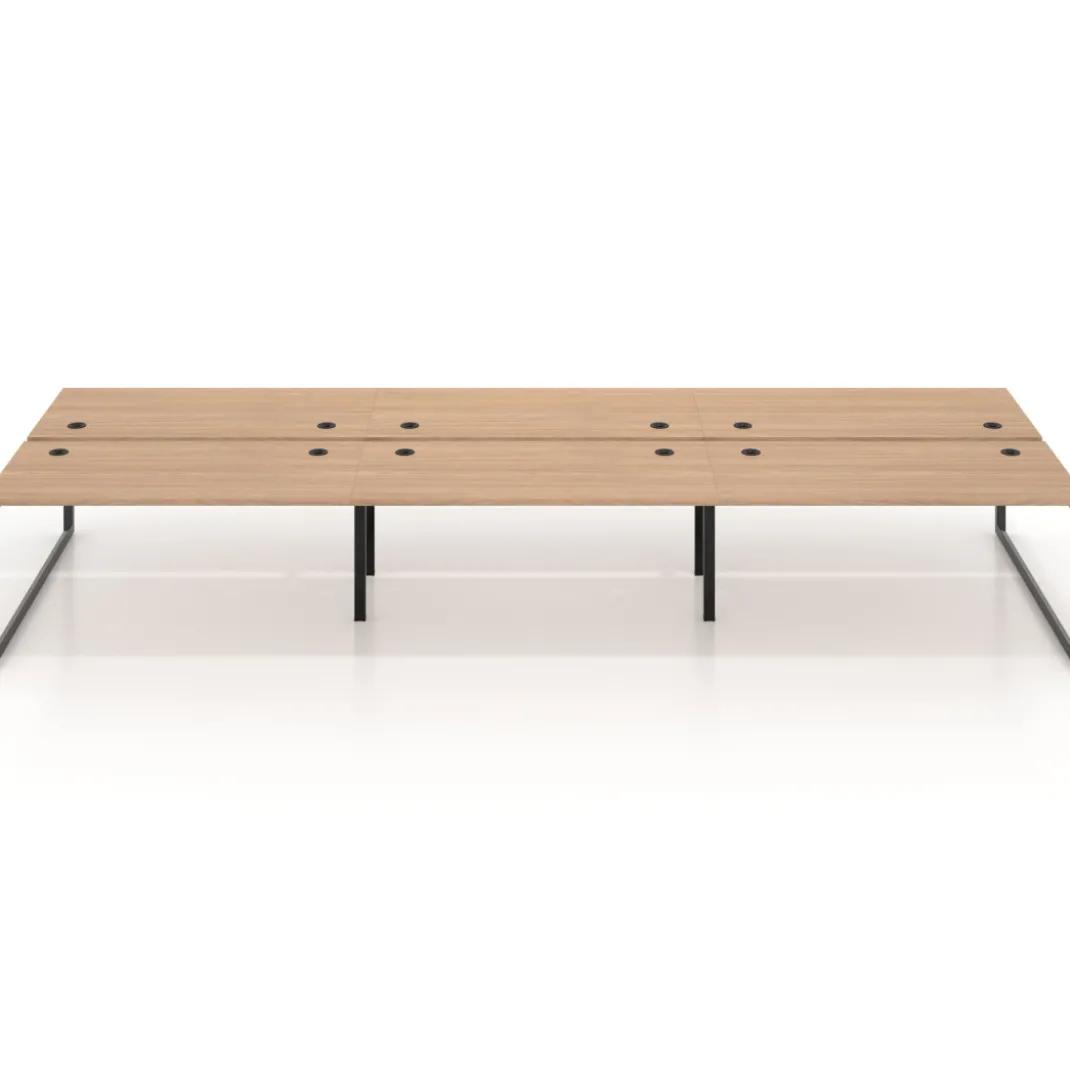 Mesa oficina multipuesto bench Delta triple, fondo 166cm estructura negra