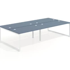 Mesa oficina multipuesto bench Delta doble, fondo 166cm estructura blanca
