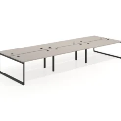 Mesa oficina multipuesto bench Delta triple, fondo 166cm estructura negra
