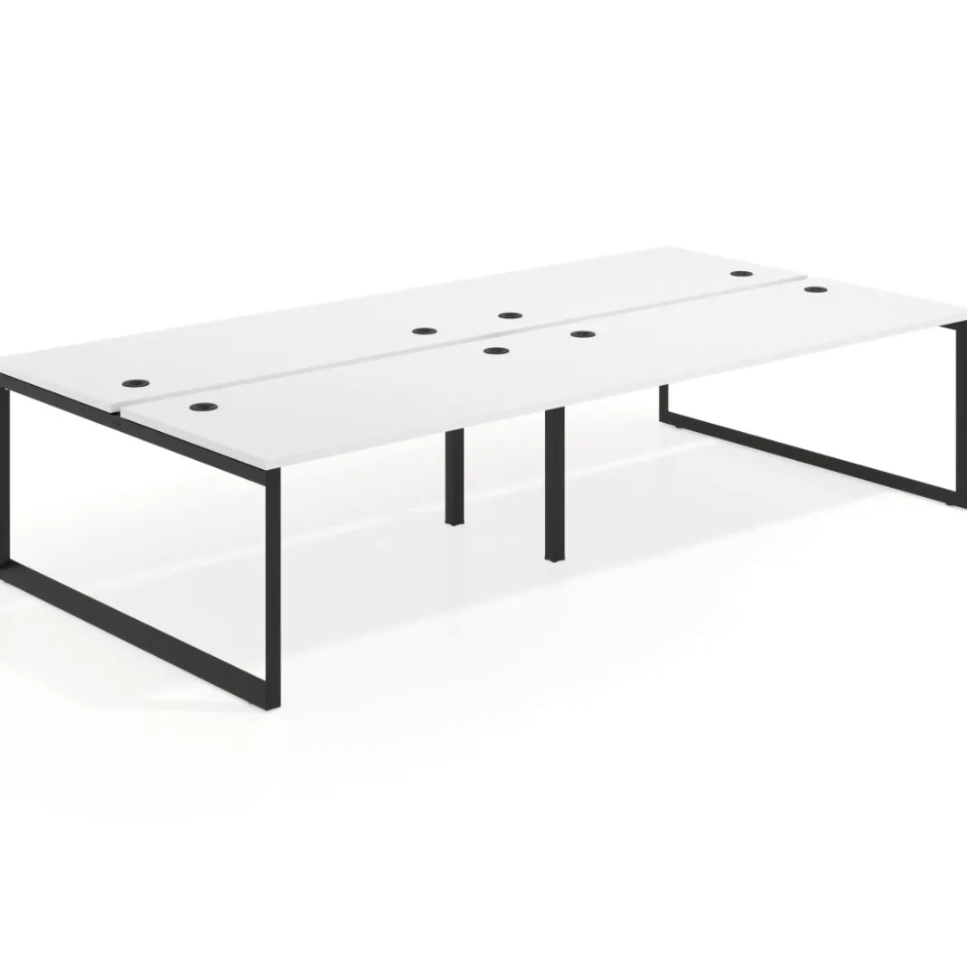 Mesa oficina multipuesto bench Delta doble, fondo 166cm estructura negra