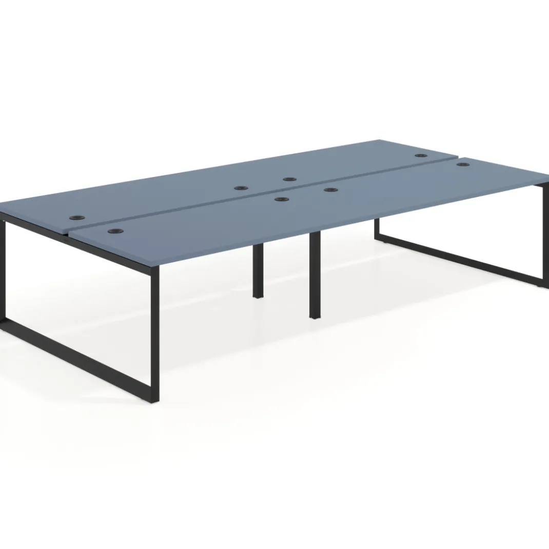 Mesa oficina multipuesto bench Delta doble, fondo 166cm estructura negra