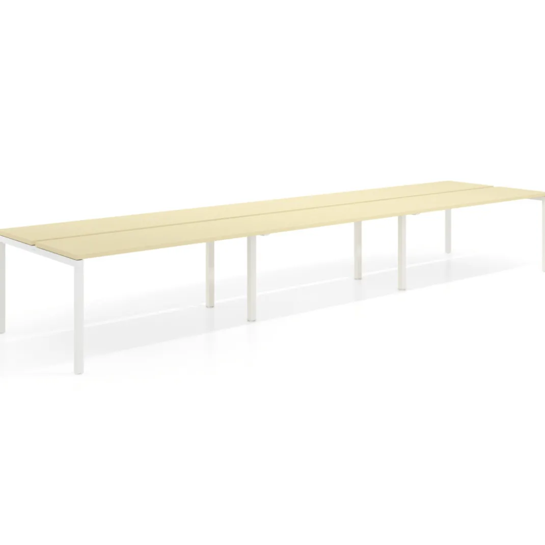Mesa oficina multipuesto bench triple Kube, fondo 126 cm, estructura blanco