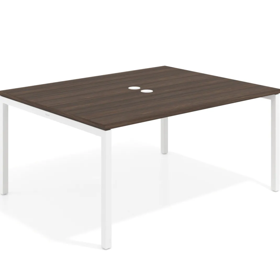 Mesa para coworking encimera continua fondo 126 cm estructura blanca