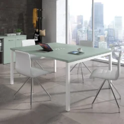 Mesa para coworking encimera continua fondo 126 cm estructura blanca