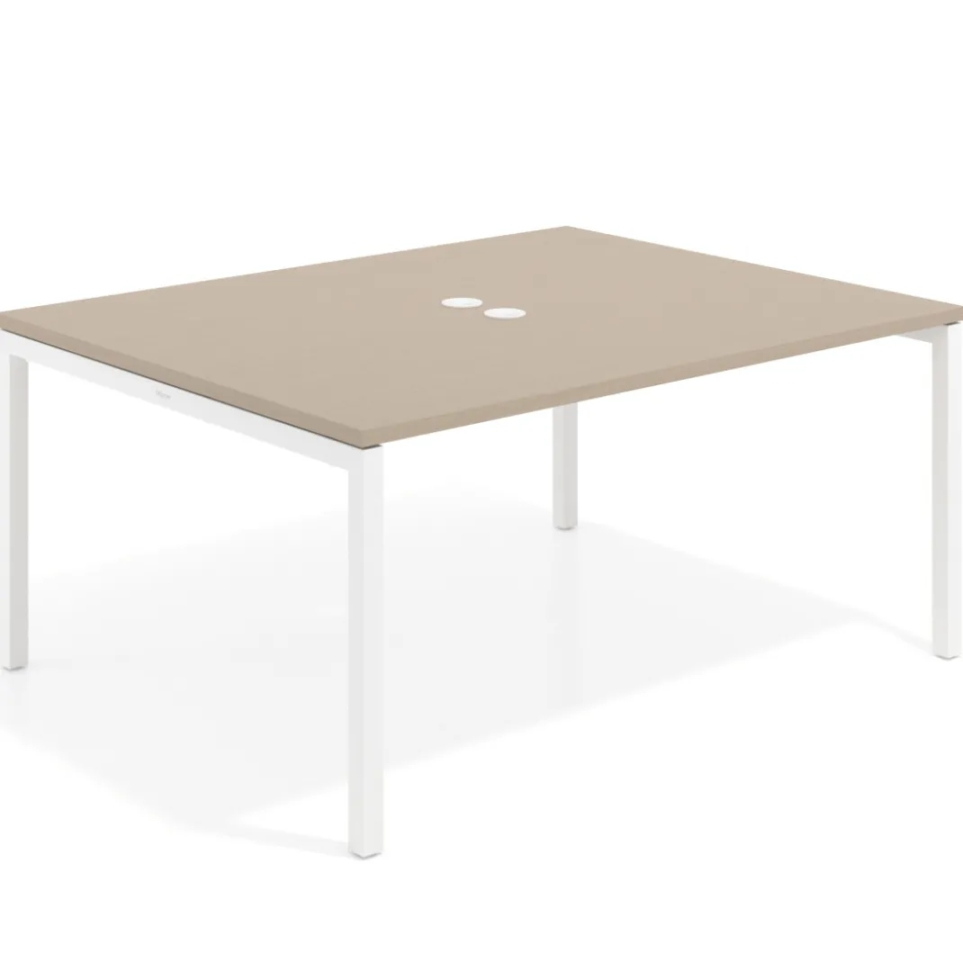 Mesa para coworking encimera continua fondo 126 cm estructura blanca