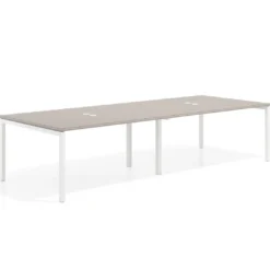 Mesa para coworking encimera continua doble Kube, fondo 126 cm, estructura blanca