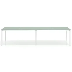 Mesa para coworking encimera continua doble Kube, fondo 126 cm, estructura blanca