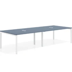 Mesa para coworking encimera continua doble Kube, fondo 126 cm, estructura blanca