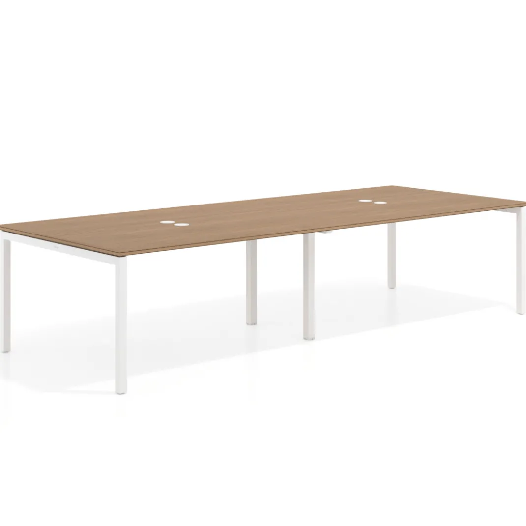 Mesa para coworking encimera continua doble Kube, fondo 126 cm, estructura blanca