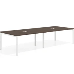 Mesa para coworking encimera continua doble Kube, fondo 126 cm, estructura blanca