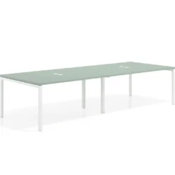 Mesa para coworking encimera continua doble Kube, fondo 126 cm, estructura blanca
