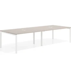 Mesa para coworking encimera continua doble Kube, fondo 126 cm, estructura blanca