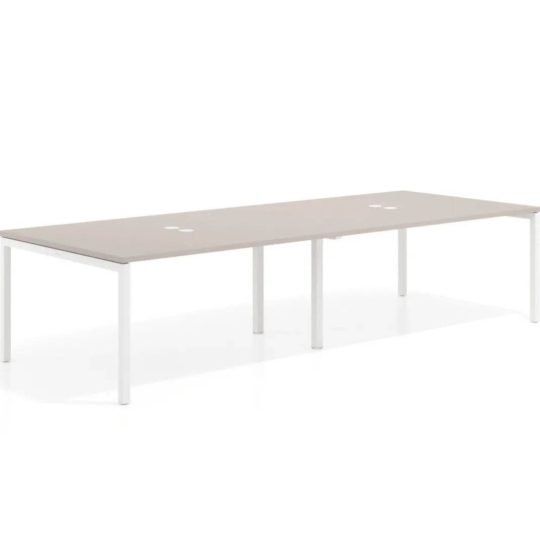 Mesa para coworking encimera continua doble Kube, fondo 126 cm, estructura blanca