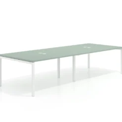 Mesa para coworking encimera continua doble Kube, fondo 126 cm, estructura blanca