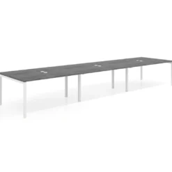 Mesa para coworking encimera continua triple Kube, fondo 126 cm, estructura blanca