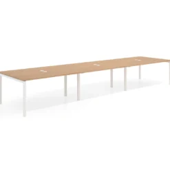 Mesa para coworking encimera continua triple Kube, fondo 126 cm, estructura blanca