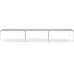 Mesa para coworking encimera continua triple Kube, fondo 126 cm, estructura blanca