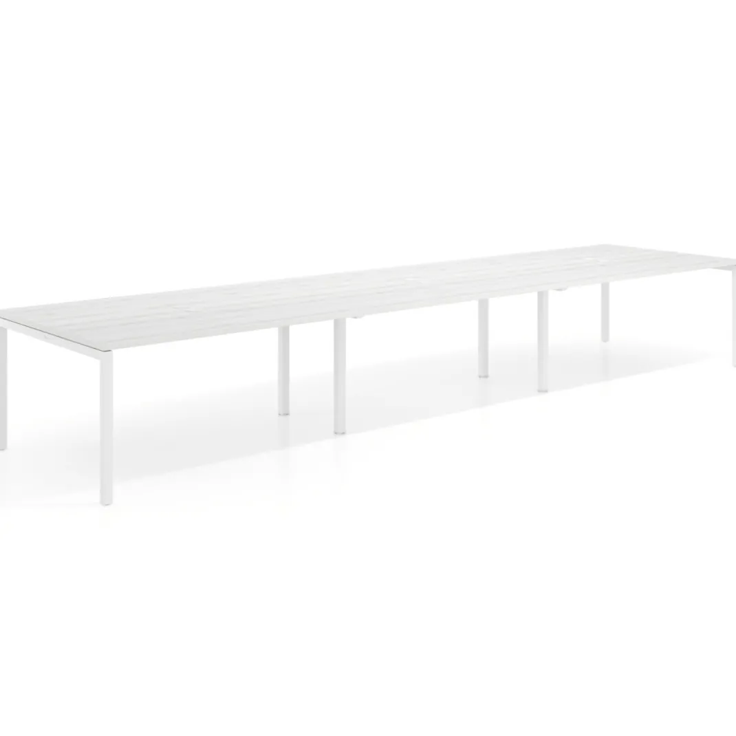 Mesa para coworking encimera continua triple Kube, fondo 126 cm, estructura blanca