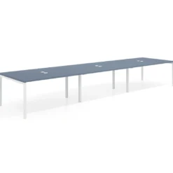Mesa para coworking encimera continua triple Kube, fondo 126 cm, estructura blanca