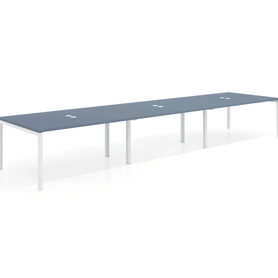 Mesa para coworking encimera continua triple Kube, fondo 126 cm, estructura blanca
