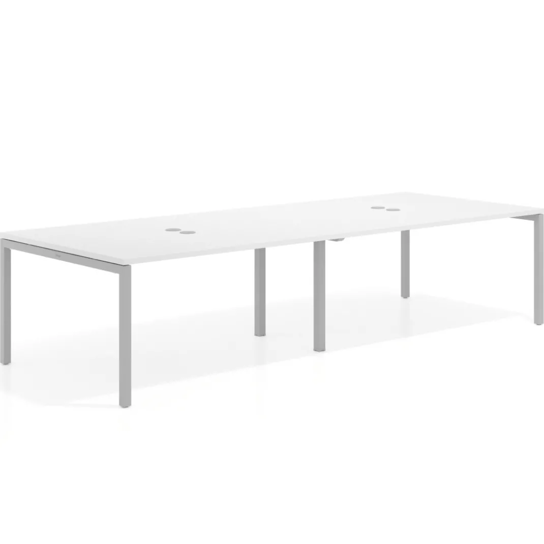 Mesa para coworking encimera continua doble Kube, fondo 126 cm, estructura aluminio